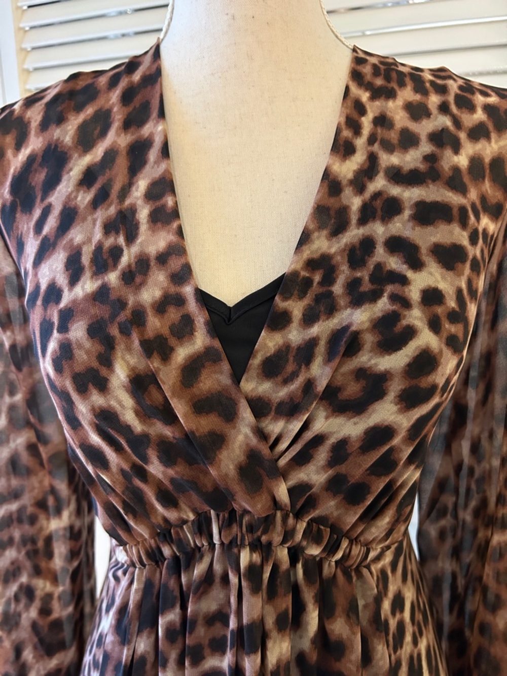 NWT DKNY Brown Leopard-Print Long Sleeve  Midi Dress - Picture 3 of 11